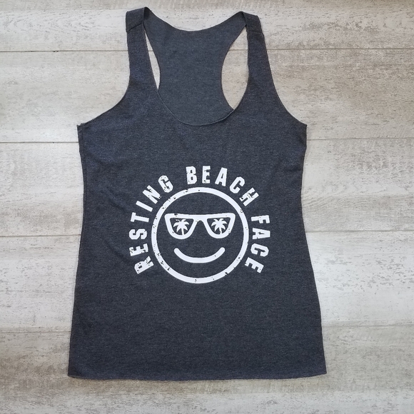 Resting Beach Face Smiley Racer Back Tank Top - Picture 1 of 3